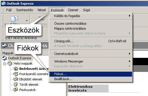 Outlook Express program indítása és 